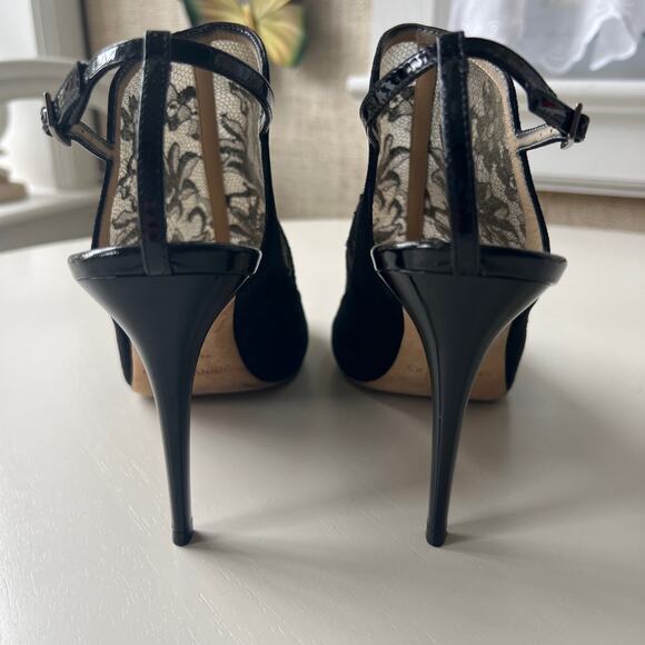 JIMMY CHOO Maylen Suede Floral Lace Black Sling back Bootie 4" Heels EU 39 - Picture 5 of 8